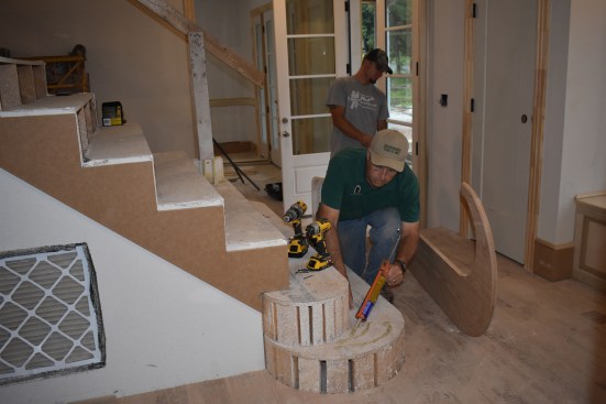 The author applied a generous ammount of construction adhesive to the rough tread.