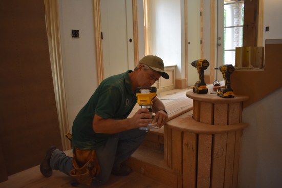 As with the starter step blanks the author routed a bullnose profile into the edge of the tread with a round over bit.