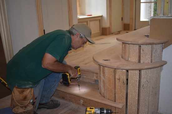 The author completed installation of the tread by laying out, predrilling and driving  finish head screws as with the starter steps above.