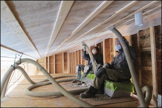 In new construction, the author recommends packing the material behind strapped Insulweb fabric.