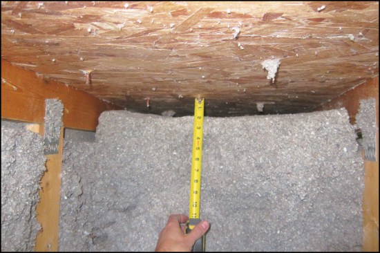 Here, cellulose that was installed at an insufficient density to be self-supporting has settled away from the roof sheathing. According to the author, this allows moisture migrating through the material to condense on the underside of roof sheathing. The sheathing shown above was not damaged, but …