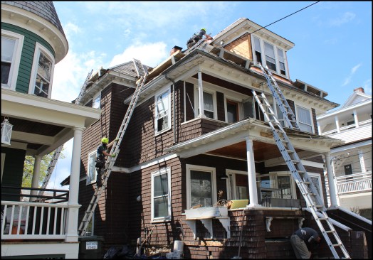 A large percentage of Burlington’s housing stock dates from the late 1800s to the early 1900s and is roofed with slate. The roofs are typically steep, three stories-plus high with complex geometry; the neighborhoods are densely packed.