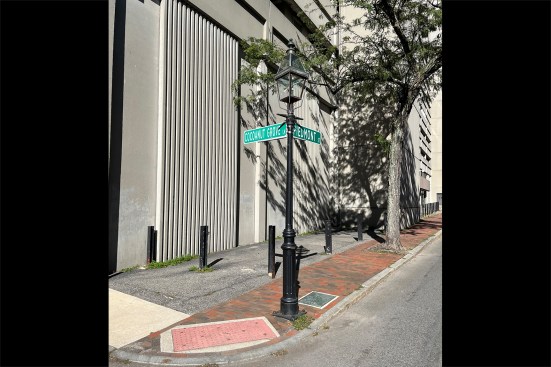 In 2013, Shawmut Street Extension was renamed “Cocoanut Grove Lane” (the lane is a small side street that runs through the former site of the Cocoanut Grove. (The bronze plaque, seen at the base of the lamp post, was controversially moved several hundred feet from its original location to make way for high-end condos in 2016—the plaque was initially placed where the Grove’s revolving door was located.)