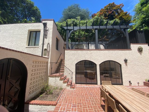 The completed upper patio with pergola.
