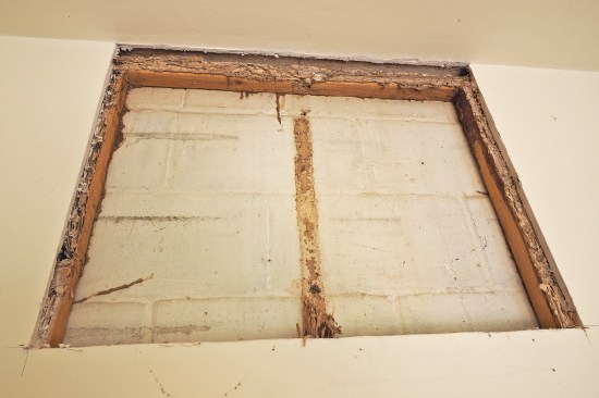 On the inside, existing furred-out walls were termite damaged; the drywall was moldy and water stained.