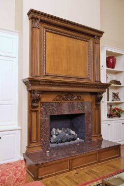 All the parts for this ornate mantel were fabricated and installed on site. 