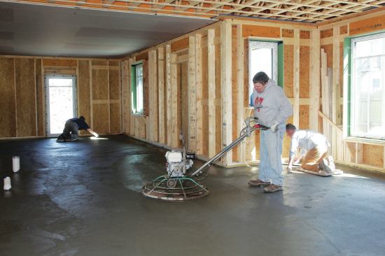 A power trowel polished the slab smooth.