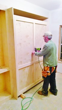 I pre-assembled the frame-and-panel molding using pocket-hole joinery and nailed it to the platform. 