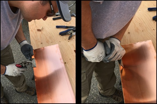 Then a hand seamer tool was used to bend the leg. The process was repeated for the upward leg.