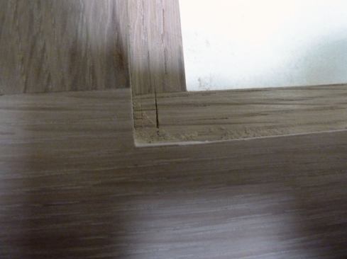 To minimize chip-out along the rabbet's edges, we made the cut in several passes, taking away a small amount of stock at a time until the rabbet was complete. At that point we squared the corners with a sharp chisel.