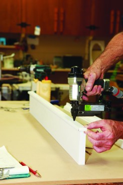 I secure the glued connection with 1-inch 23-gauge pins.
