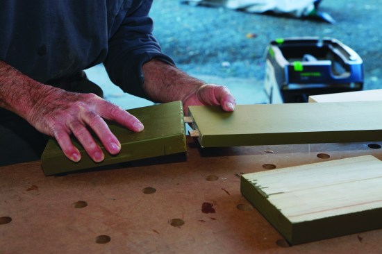 I cut the casing to fit a little snug and mortised the bottom of the casing and the top of the plinth block for two Festool Dominoes.