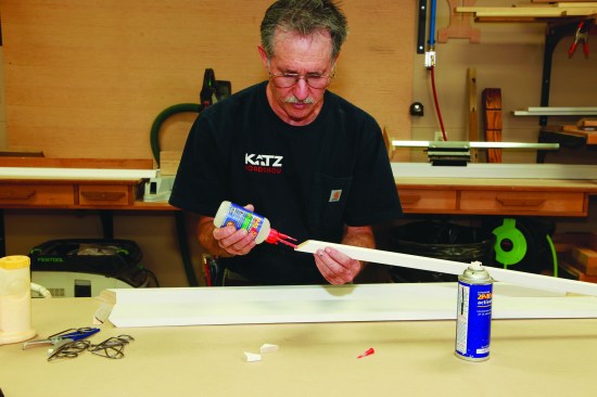 For gluing the small self-returns to the frieze, architrave, and crown, 2p10 cyanoacrylate glue works well.
