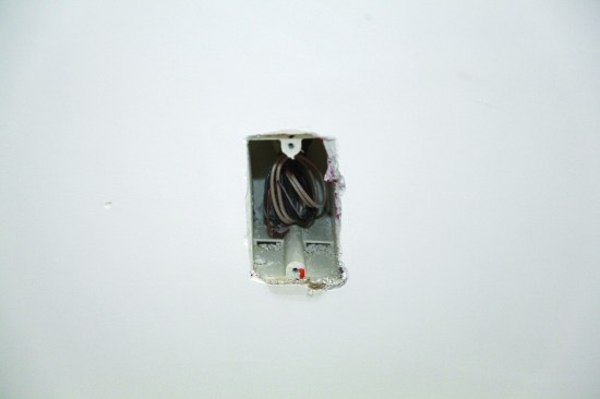 After rough-in, wires, or conductors, sit in the box, ready to be attached.