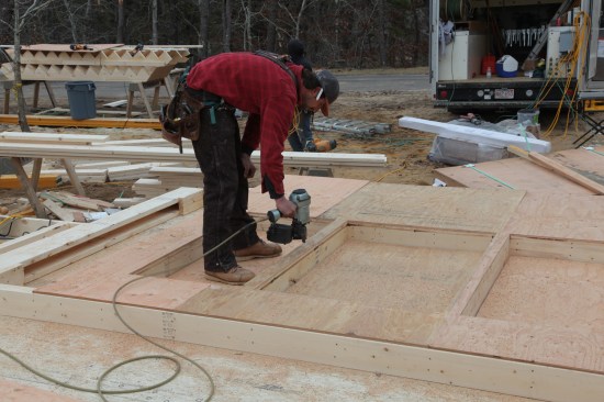 Nail the Sheathing Next the sheathing can be nailed off completely. Don't forget to remove the tacks that held the framing square when you installed the sheathing.