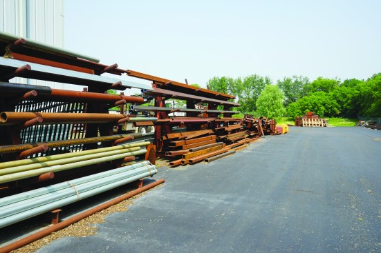 Also columns of various shapes, shown here in their racks at a metal yard.