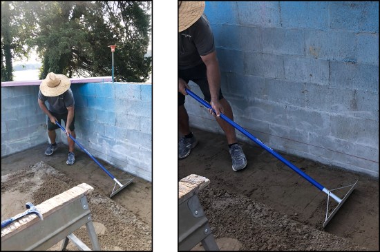 Figure 3. A crew member preps the perimeter of the crawlspace for a continuous 2-foot-wide layer of 2-inch XPS foam (left, right).