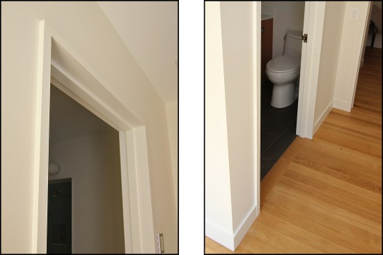 The finished door assembly has a sleek, clean look, in keeping with the home’s Midcentury Modern style (left, right).