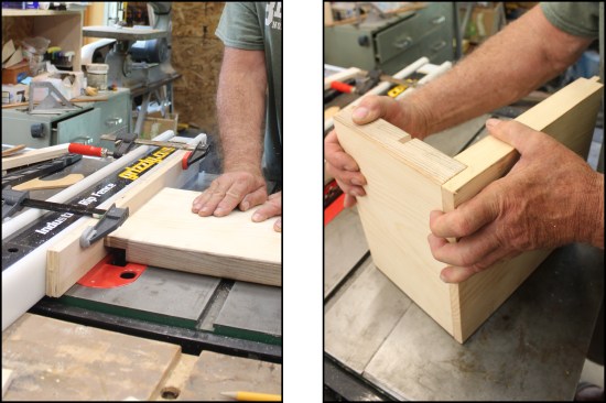 … for a rabbet joint (left). This corner joint is ready to be glued up (right).