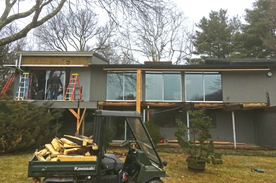 After demoing the sunroom, the left side portion of the deck was removed.