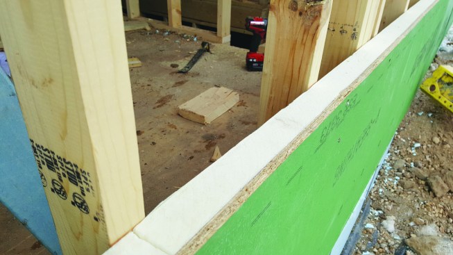 Continuous exterior insulation protects against thermal bridging at studs.
