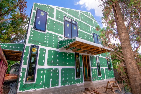 On another new build, dubbed "Sunshine" done around the same time as the Holly build, the author used DuPont’s fluid-applied barrier in concert with Zip System sheathing. Zip System was new to the author at the time, and he had more confidence in “finger painting” with fluid-applied than sealing panel seams with tape.
