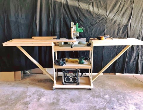The author’s original miter saw stand worked well but had limited other uses and was bulky.