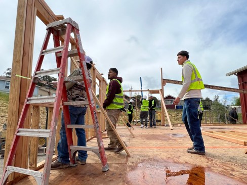 Rancho Cielo students begin framing one of four modules that will comprise Nexus 01, the prize-winning model home that was designed to have a zero-carbon footprint and operate off the grid using solar roofing and storage batteries.