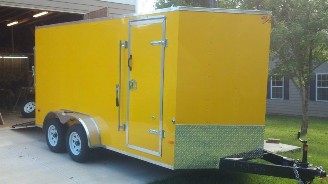 My trailer is a tandem axle 7 x 14-foot V-nose with an additional 6-inches of interior height. 