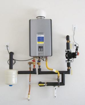 Unlike traditional whole-house circulation systems, on-demand pumps can be used with tankless water heaters without voiding the manufacturer's warranty. The author uses a 3/4-inch hot-water return line and increases the pump size to make sure there is enough flow to activate the burner and to account for friction losses within the heater itself.