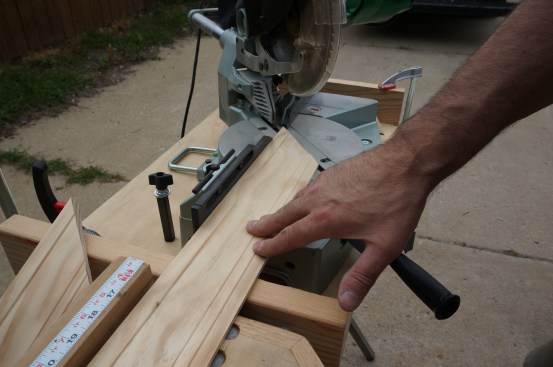 Start by mitering one end of each of the three pieces of casing.