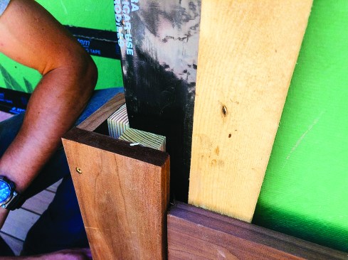 This mock-up of a corner shows how to leave the boards open for maximum air circulation in an open rainscreen system.