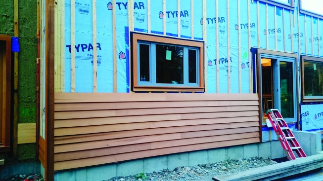 With a closed rainscreen, the siding installs with a lap joint or it overlaps, as with clapboard.