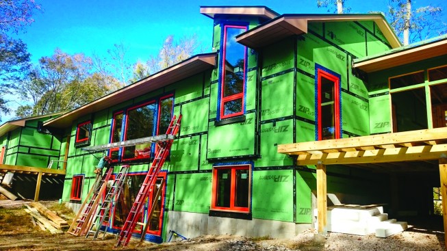 Site-built rainscreens install over the WRB, so it should be complete with all seams and openings sealed and flashed properly.