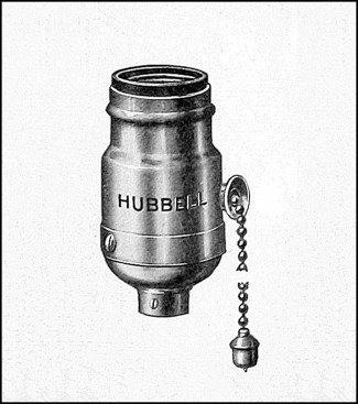 Hubbell’s “pull socket” (patented 1896) was the first common electrical switch.