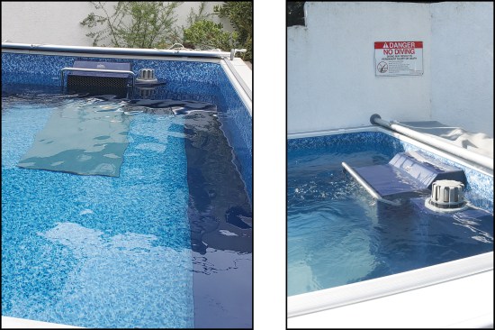 Figure 13. A floating skimmer for the filter intake is housed next to the propulsion fan unit (left, right).