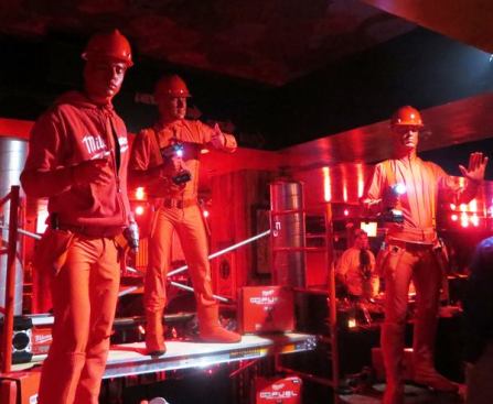 You’ve seen ‘em, those guys who paint themselves gold or silver, stand like statues in tourist areas, and then pass the hat for contributions. Well, these guys are better. They’re red, they have tools, and they kept their hats on so I did not have to donate.
