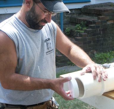 The tops were trickier: In order to exactly match the original columns, the author had to add a few inches to the top. He did this by inserting a PVC plug — which he screwed in place inside the column, flush with the top.