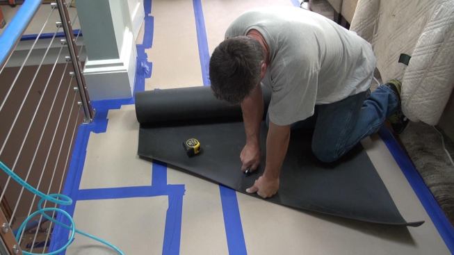 The sheet vinyl cuts easily with a razor knife. The technique is to score one face of the material with the knife …