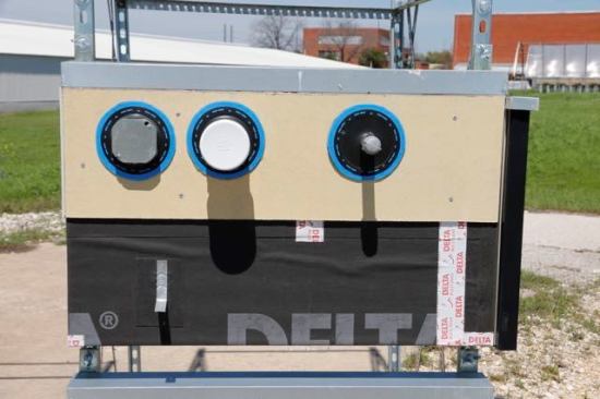 Cosella Dorkin’s Delta Vent SA is looking good. All the tapes are stuck well and the whole assembly looks like it’s taking the Texas sun just fine except for a slight wrinkle in the middle of the sample.