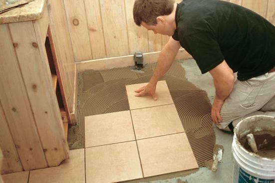 After curing for 48 hours, the mud base is ready for a standard tile installation. The author uses latex-modified thinset to adhere the tile.