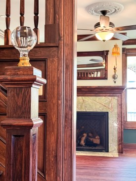 The period fixtures were updated to include more energy-efficient LED lamps. 