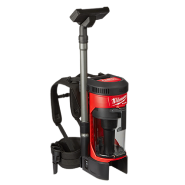 The harness is removable; the vac can be stored hung up, or it can be hooked on a ladder for overhead use.