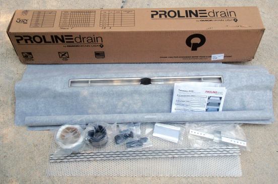The ProLine linear drain system by QuickDrain USA consists of a variety of drain bodies, connectors, strainers, and other components that allow the system to be used with both wood subflooring and concrete slabs.