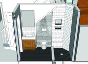 Using SketchUp, author Dan Lewis created a precise plan for the tiny bathroom that allowed him to size and place the fixtures accurately in the space.