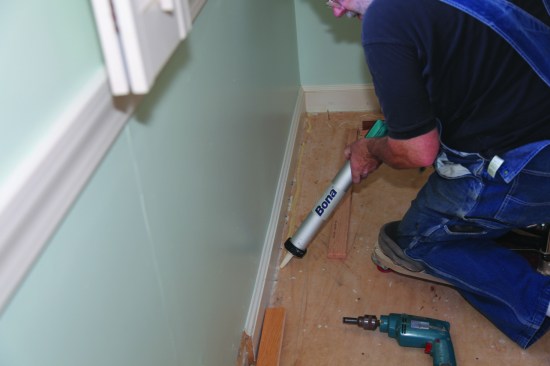 Glue down the first course