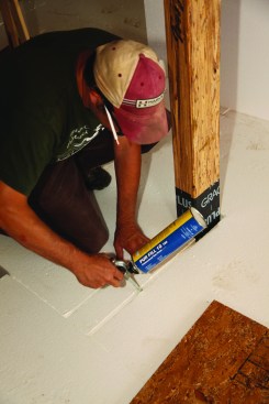 Blocks of insulation that had been removed for installing the sheets were foamed in as well.