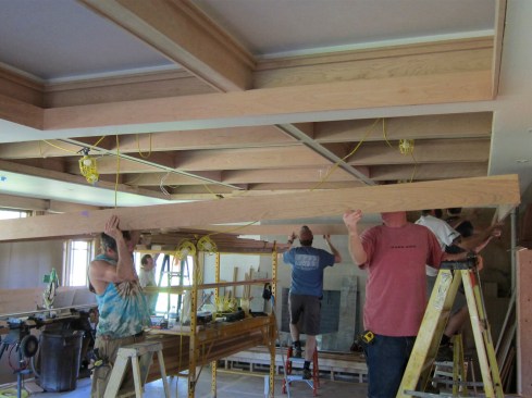 The completed assemblies were lifted into place.