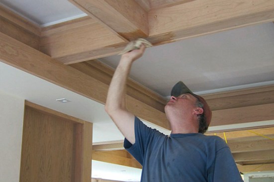 Test patches of pure tung oil were made on a V-notch miter to get an idea of the final finish.