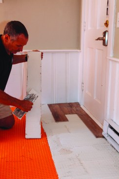 The author applied a skim coat of thinset to each tile.